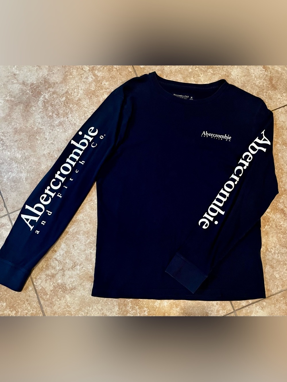 Abercrombie & Fitch Kids Long-Sleeve Logo Tee - Navy with White Print